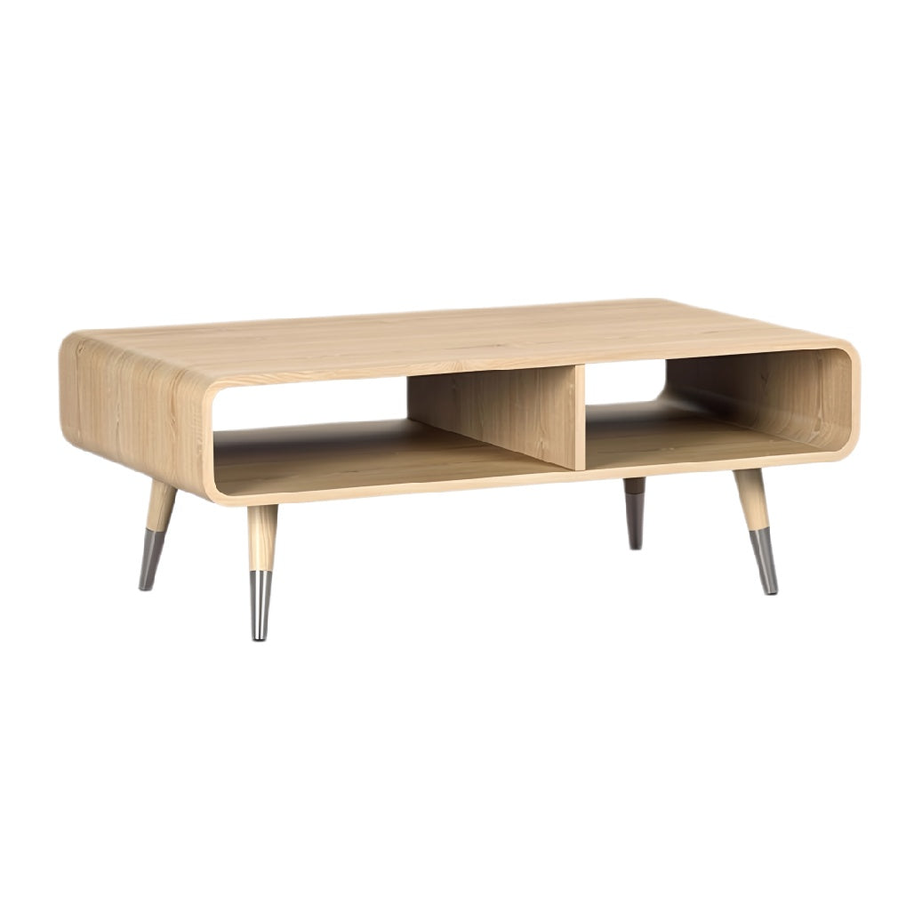 **Moderne houten salontafel met open opbergruimte**