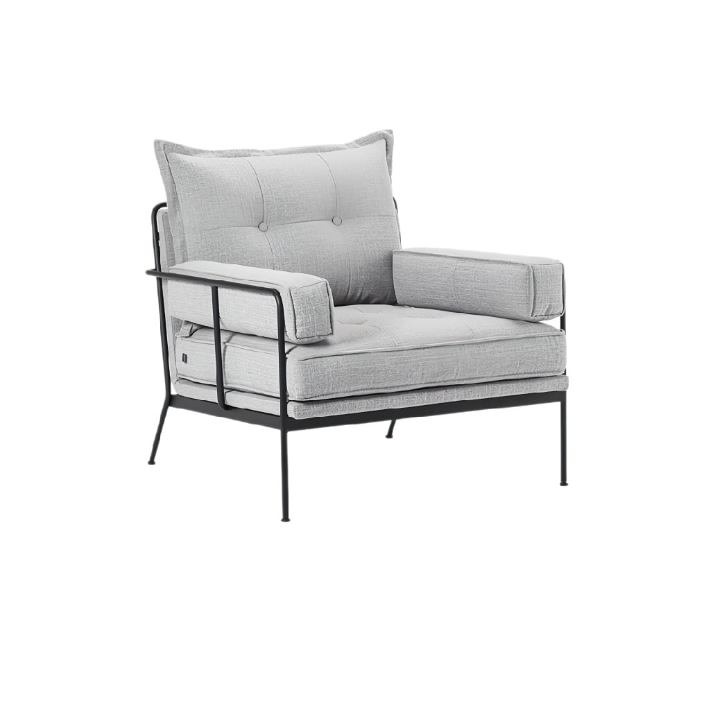 **Technische titel in het Nederlands: Modern grijze fauteuil met metalen frame**