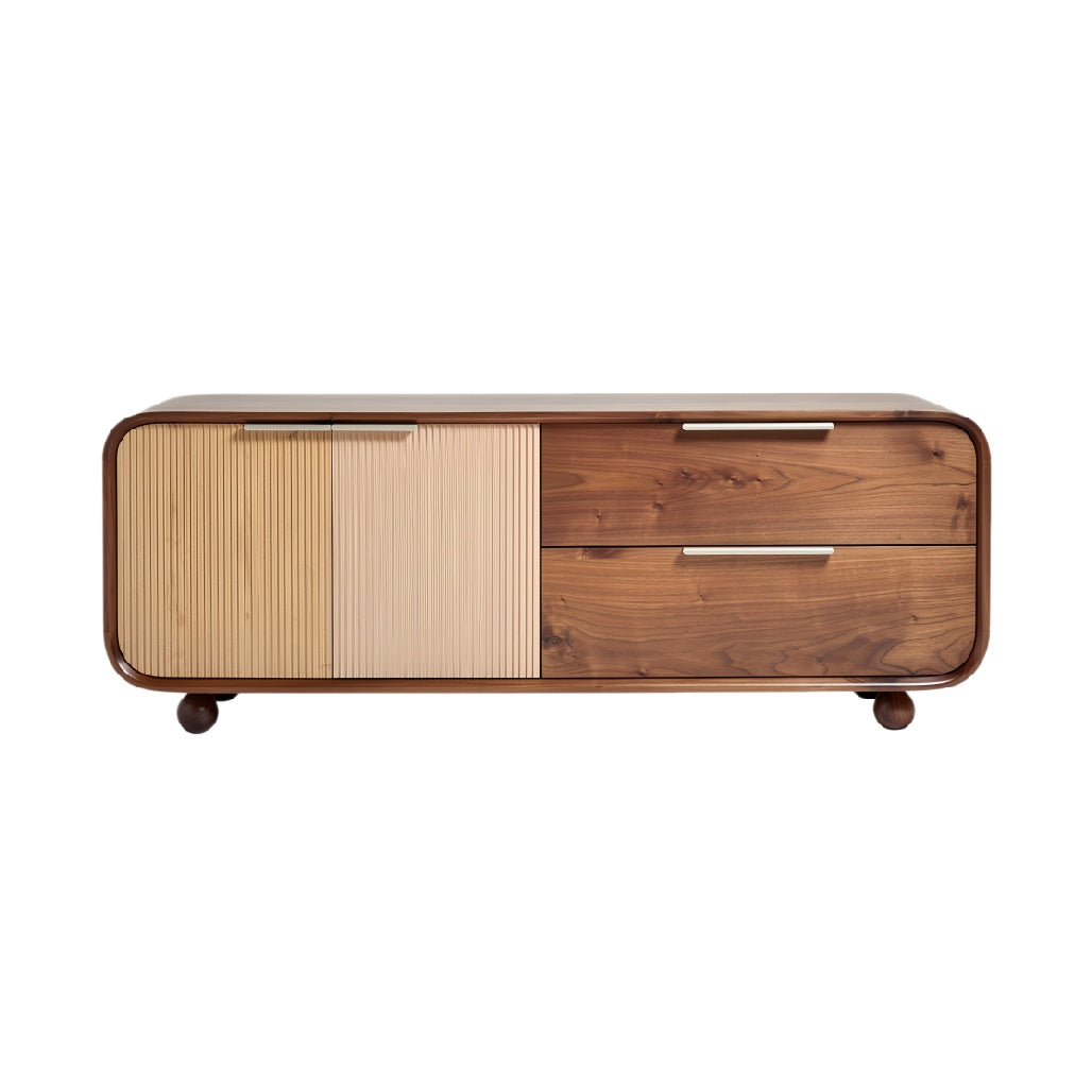 **Technische titel in het Nederlands: Elegante houten tv-meubel met gestreepte en gladde afwerking**